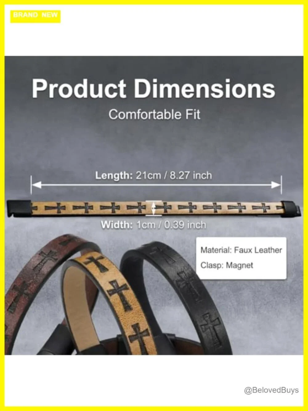 Cross Unique Clasp Woven Bracelet Faux Leather Band Unisex